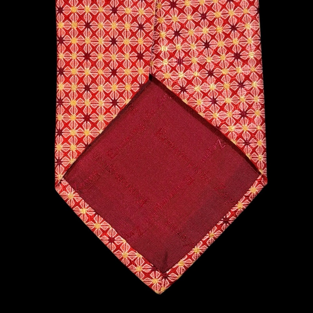 Ermenegildo Zegna Pink Tie -2 Tone Red Yellow Floral Pattern 100% Silk Italy Tie - Picture 10 of 10